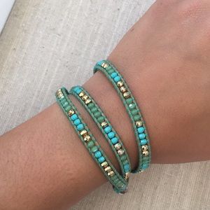 Stella & Dot wrap bracelet blue gold beaded new